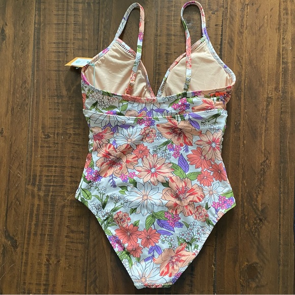 Kona Sol New Swimsuit Floral One Piece M Boho Tropical Pastel - Picture 5 of 9